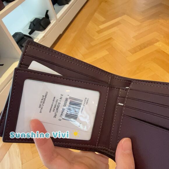 NWT Coach Men's 3-In-1 Wallet In Signature Canvas cw380 Black Currant - Picture 4 of 6